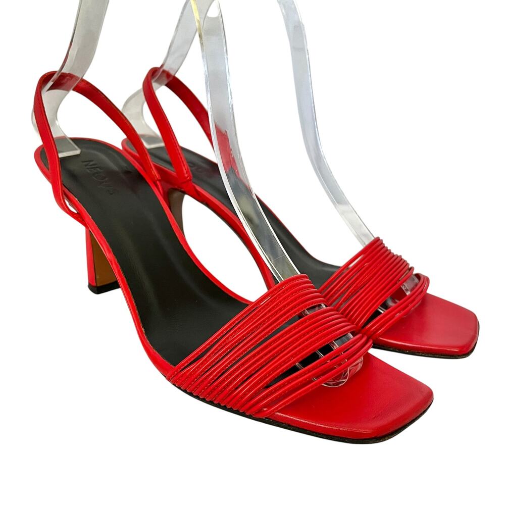Neous Red Leather Rossi 55 Slingback Heeled Sandals - Women's Heels Size 38/8
